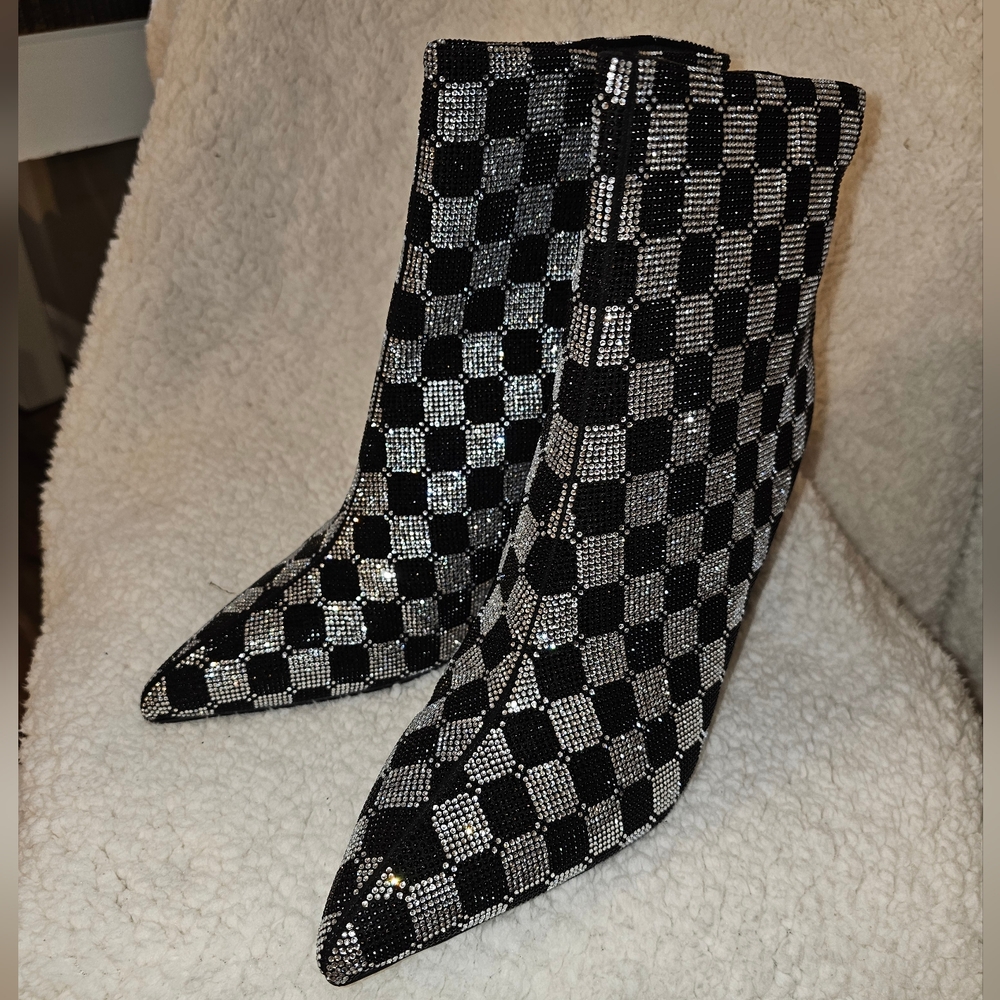 Stylish Black and Silver Checkered Women's Boots